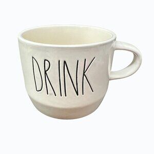 Rae Dunn DRINK Cappuccino  Mug Wide Ceramic Large Coffee Cup Magenta LL Gift Whi